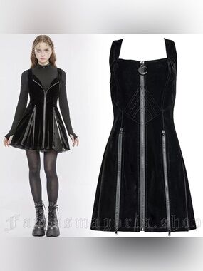 Punk Rave Black Velvet Corset Mini Dress M NWT Gothic Skull Zip Alt Y2K